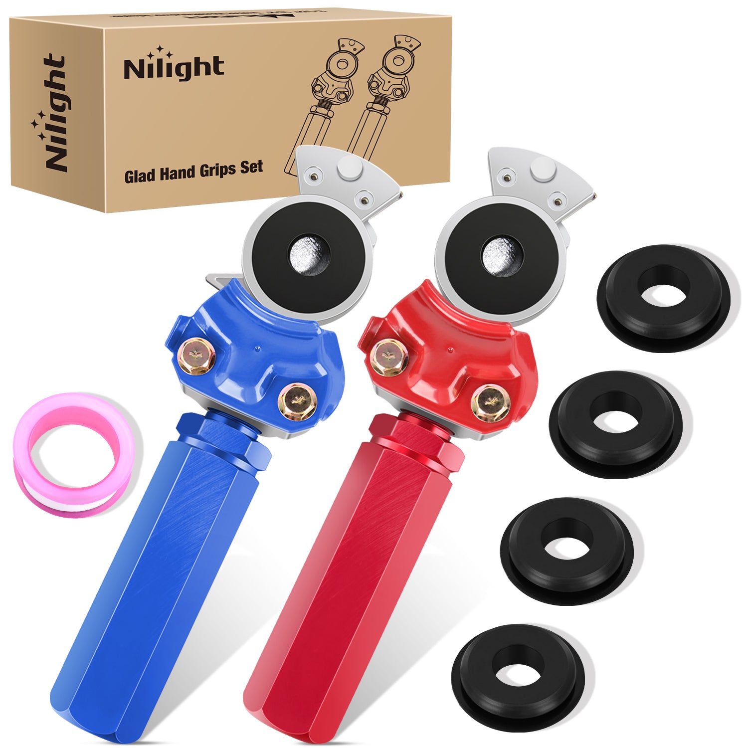 Glad Hands Grips Set with Seals Heavy Duty Gladhand Extension Handles Kit Emergency & Service Brake Air Hose Coupling Connectors for Semi Truck Trailer Brake System 1 Pair