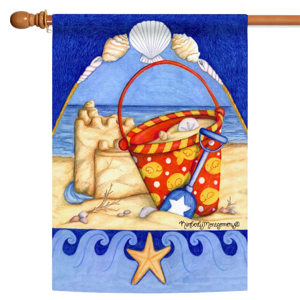 Bucket on Beach Outdoor House Flag 40″ x 28″