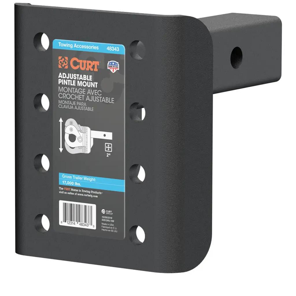 Curt Adjustable Pintle Mount (2" Shank, 17,000 lbs., 7-1/4" High, 6" Long) - 48343