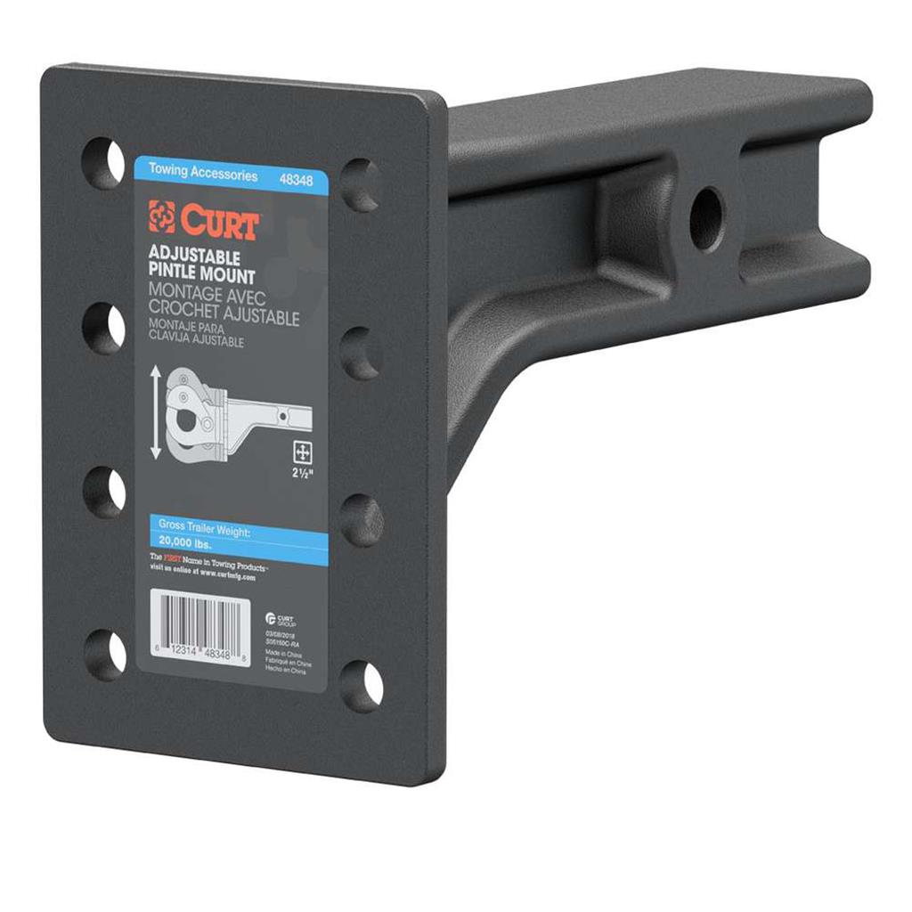 Curt Adjustable Pintle Mount (2-1/2" Shank, 20,000 lbs., 7-1/4" High, 10-3/4" Long) - 48348