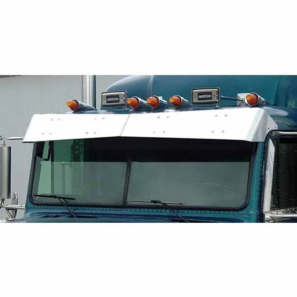 11 Inch Stainless Steel Bowtie Drop Visor For Freightliner Classic Flat Top W/ Door-Mounted Mirror