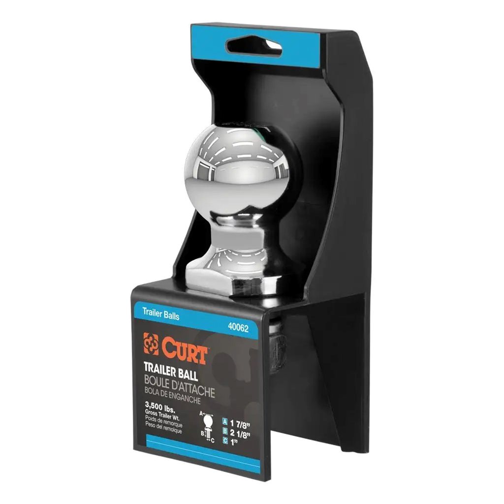 Curt 1-7/8" Trailer Ball (1" x 2-1/8" Shank, 3,500 lbs., Chrome, Packaged) - 40062
