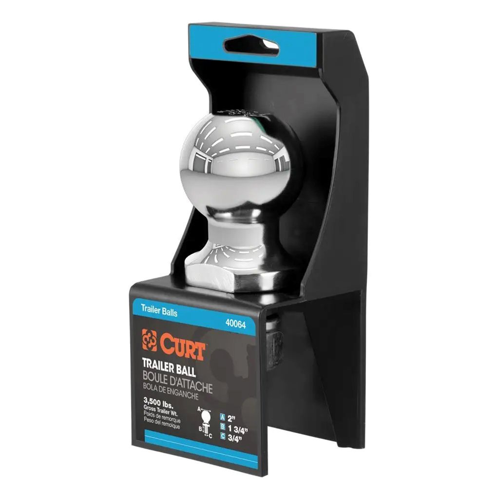 Curt 2" Trailer Ball (3/4" x 1-3/4" Shank, 3,500 lbs., Chrome, Packaged) - 40064