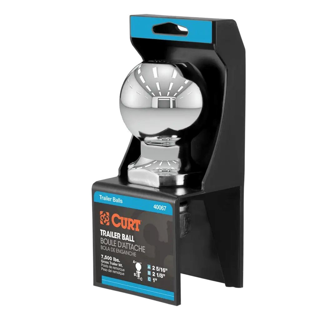 Curt 2-5/16" Trailer Ball (1" x 2-1/8" Shank, 7,500 lbs., Chrome, Packaged) - 40067