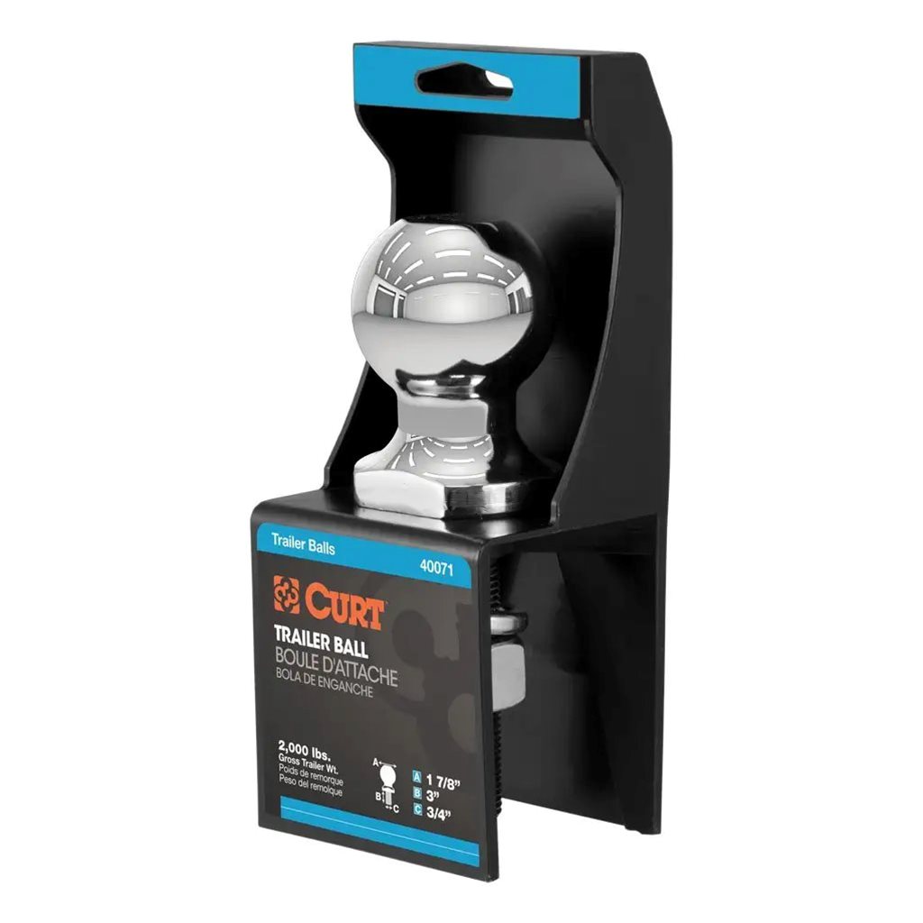 Curt 1-7/8" Trailer Ball (3/4" x 3" Shank, 2,000 lbs., Chrome, Packaged) - 40071