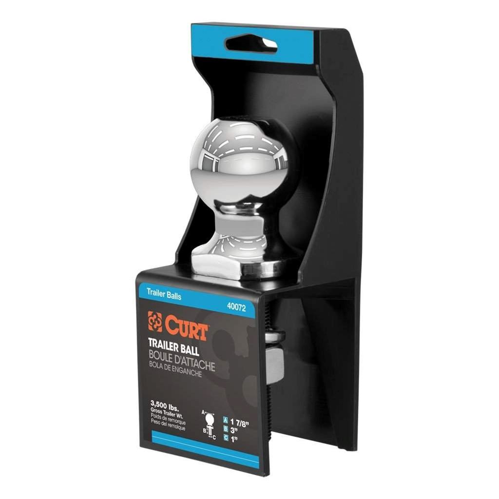 Curt 1-7/8" Trailer Ball (1" x 3" Shank, 3,500 lbs., Chrome, Packaged) - 40072