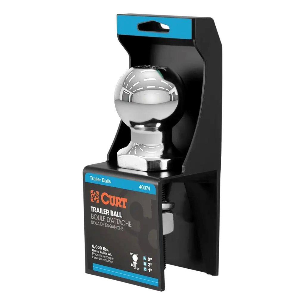 Curt 2" Trailer Ball (1" x 3" Shank, 6,000 lbs., Chrome, Packaged) - 40074