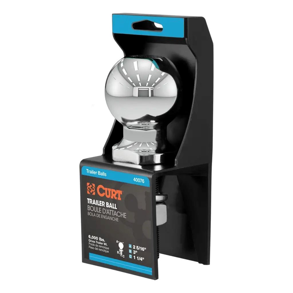 Curt 2-5/16" Trailer Ball (1-1/4" x 3" Shank, 6,000 lbs., Chrome, Packaged) - 40076