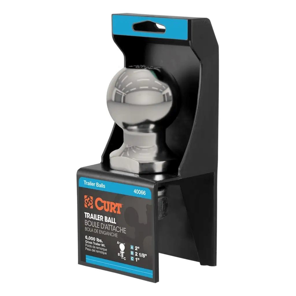 Curt 2" Trailer Ball (1" x 2-1/8" Shank, 6,000 lbs., Stainless, Packaged) - 40083