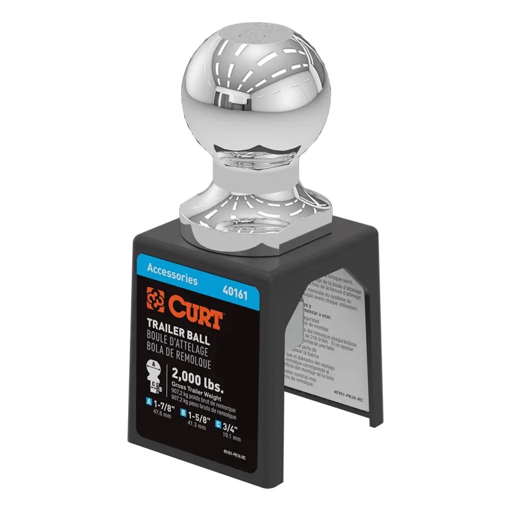 Curt 1-7/8" Trailer Ball (3/4" x 1-5/8" Shank, 2,000 lbs., Chrome, Packaged) - 40161