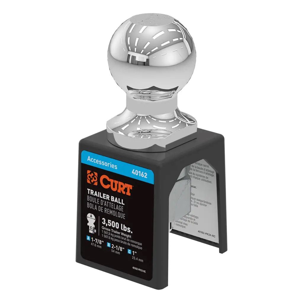 Curt 1-7/8" Trailer Ball (1" x 2-1/8" Shank, 3,500 lbs., Chrome, Packaged) - 40162