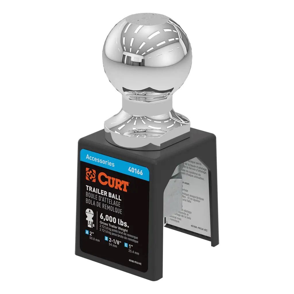 Curt 2" Trailer Ball (1" x 2-1/8" Shank, 6,000 lbs., Chrome, Packaged) - 40166