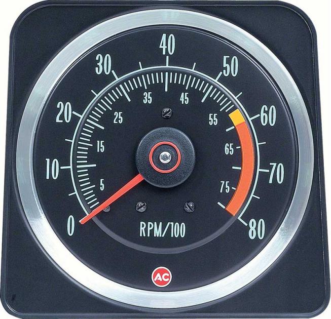 1969 Camaro, Tachometer, 6000 Red Line, 302-Z28, 396/375hp, w/8000 RPM Max, 6" X 8", GM Licensed