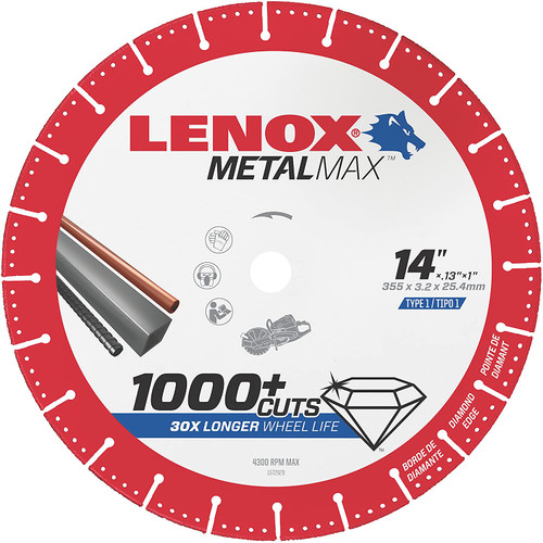 LENOX Tools METALMAX Cut Off Wheel, Diamond Edge, 14-Inch x 1-Inch