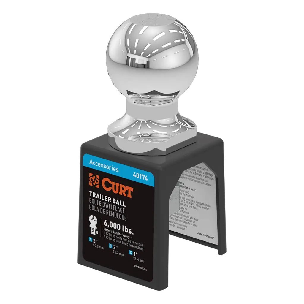 Curt 2" Trailer Ball (1" x 3" Shank, 6,000 lbs., Chrome, Packaged) - 40174