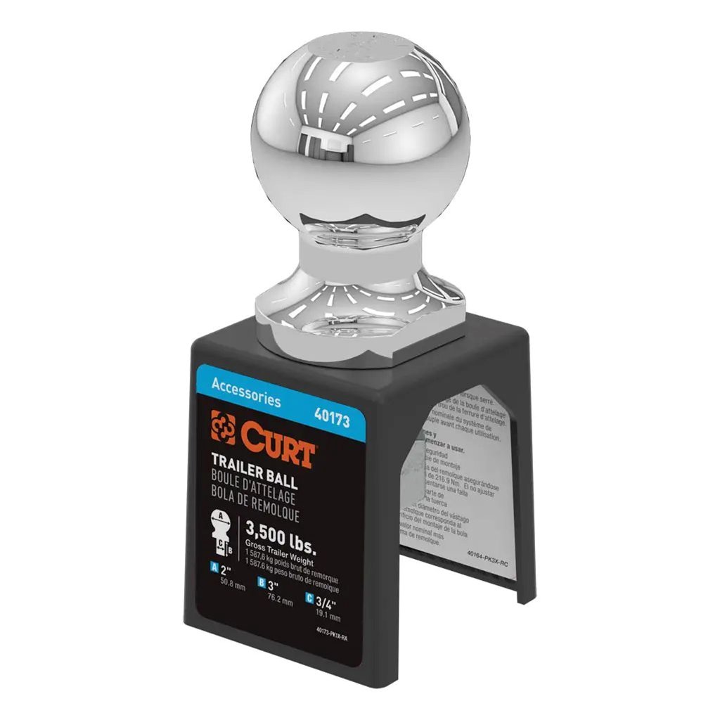 Curt 2" Trailer Ball (3/4" x 3" Shank, 3,500 lbs., Chrome, Packaged) - 40173