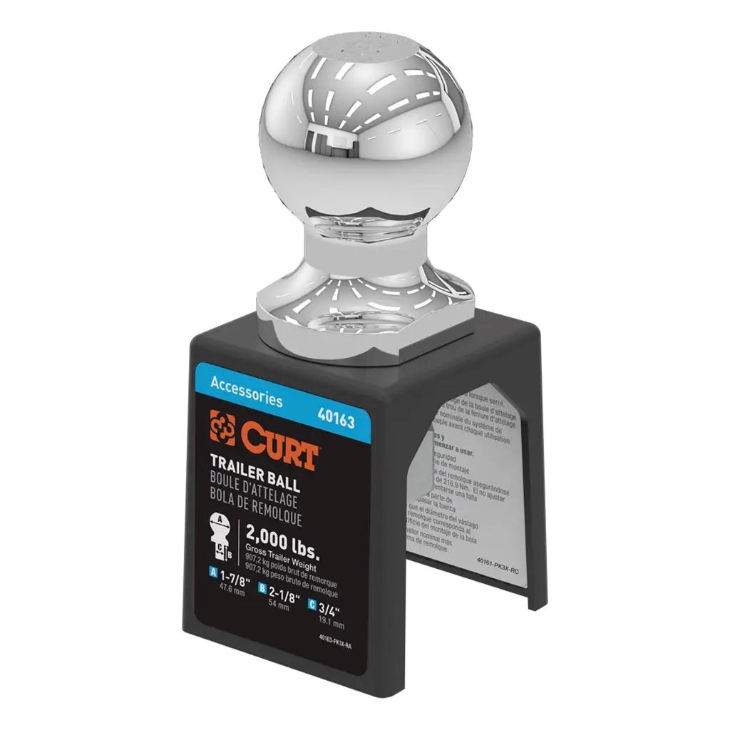Curt 1-7/8" Trailer Ball (3/4" x 2-1/8" Shank, 2,000 lbs., Chrome, Packaged) - 40163
