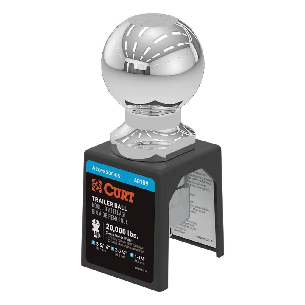 Curt 2-5/16" Trailer Ball (1-1/4" x 2-3/4" Shank, 20,000 lbs., Chrome) - 40109