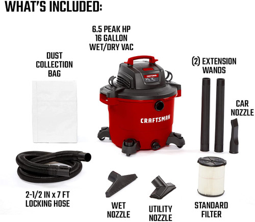 16 Gallon 6.5 Peak HP Wet/Dry Vac, Heavy-Duty Shop Vacuum with Attachments , Red