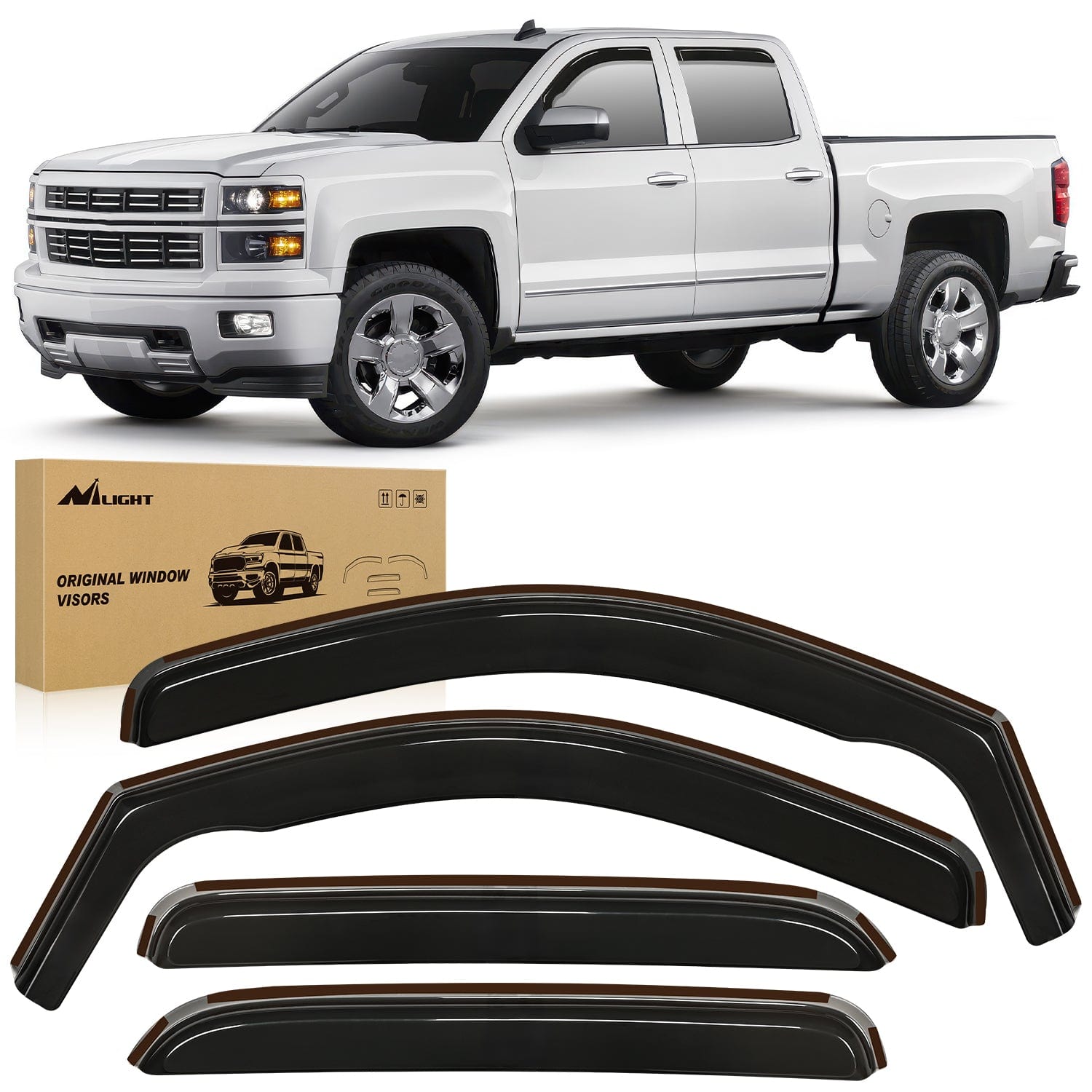 Window Visor Compatible with Chevy Silverado 1500/Avalanche 2007 2008 2009 2010 2011 2012 2013 GMC Sierra 1500/Silverado/Sierra 2500-3500HD Crew Cab Yukon XL in Channel Rain Guards