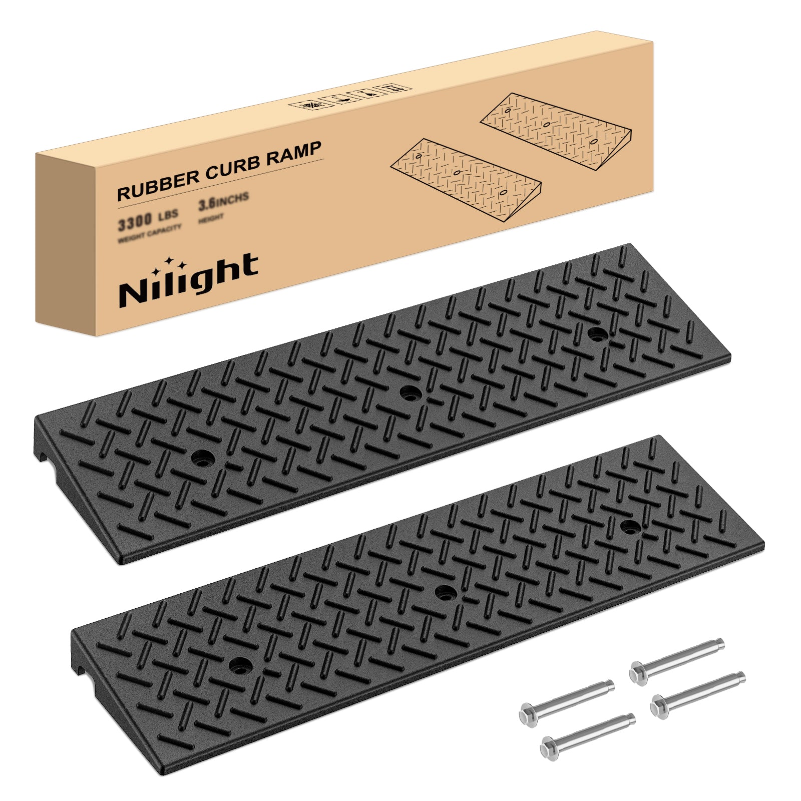 2Inch Rise Curb Ramps, Heavy Duty Rubber Driveway Threshold Shed Ramp for Sidewalk Cars Lawn Mower Wheelchairs Motorcycles, 3300lbs Load Capacity (Pair)