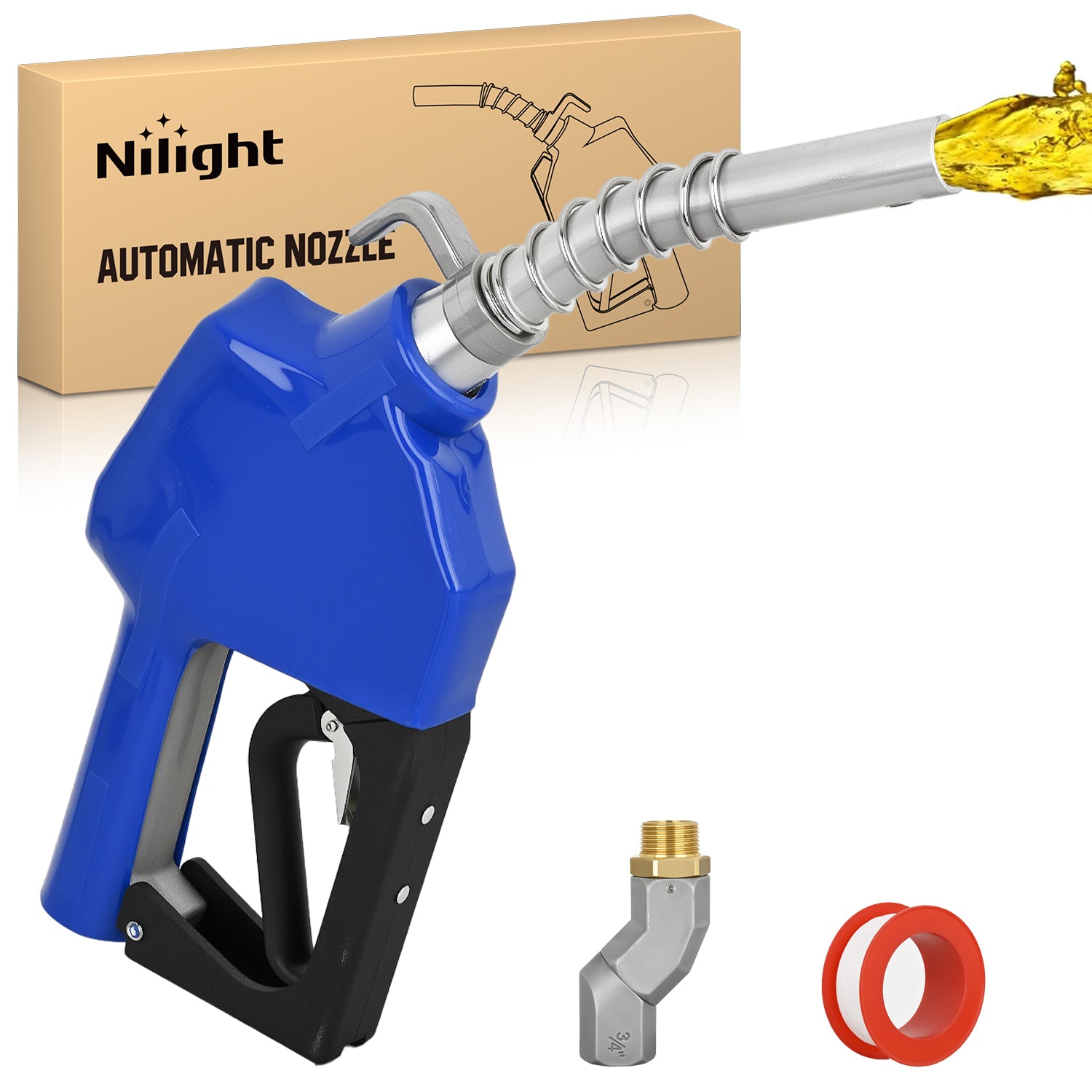 3/4Inch NPT Fuel Nozzle with Fuel Hose Swivel, Automatic Shut Off Gas Pump Transfer Refilling Nozzle with Adjustable Speed Padlock for Gasoline, Kerosene, Diesel