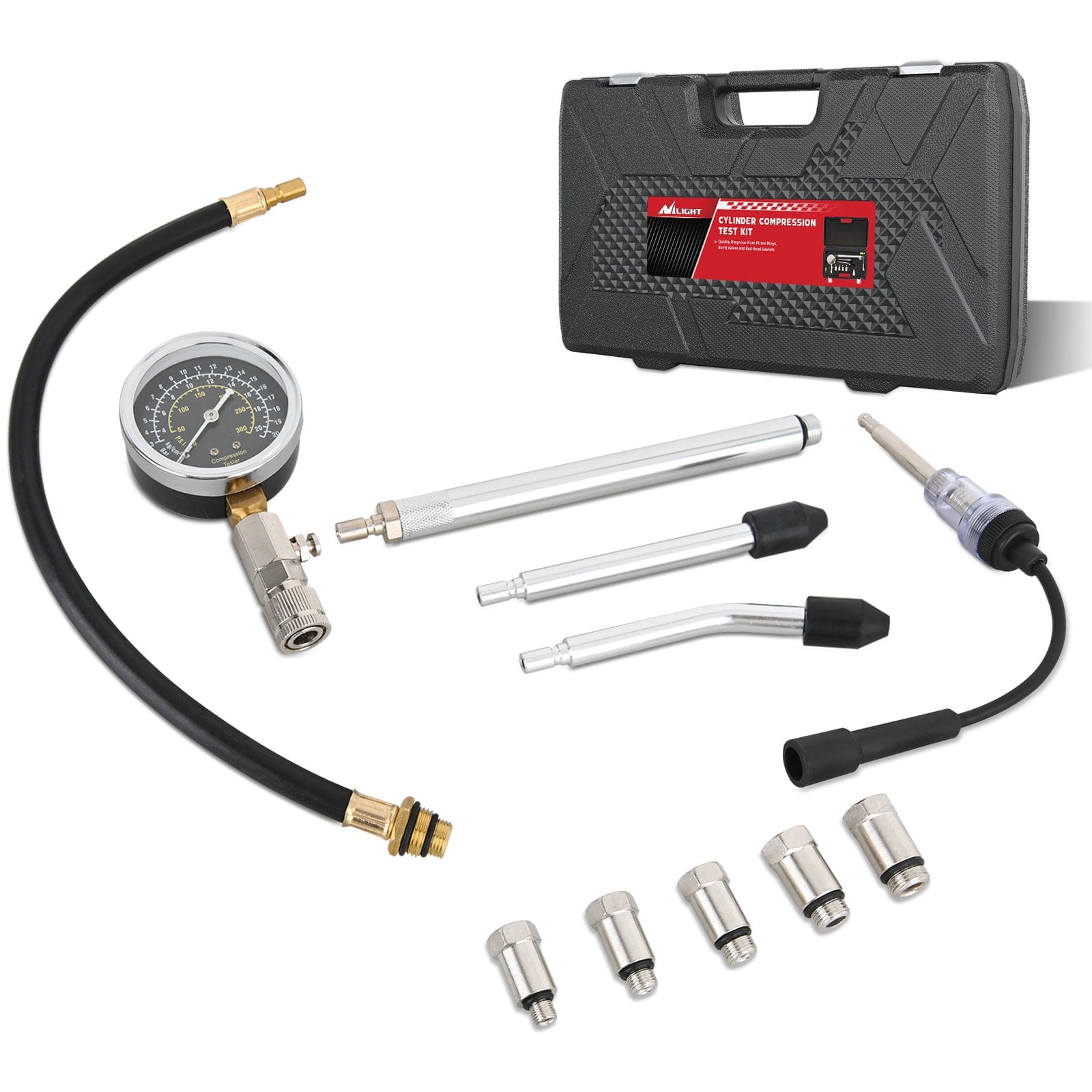 11 PCS Engine Compression Tester Kit with Spark Plug