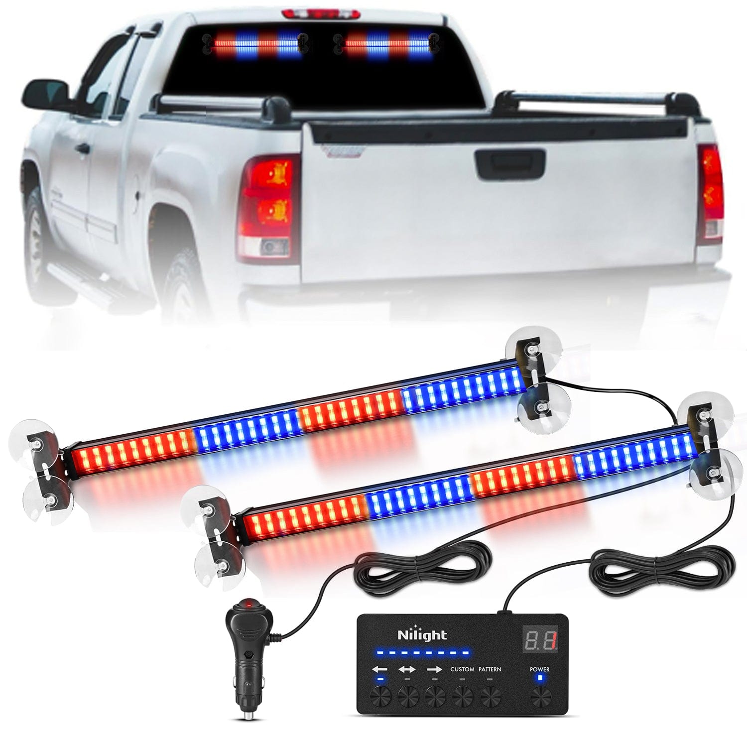 144 LED Strobe Traffic Advisor Light Bar Red Blue with Controller 2 in 1 Automotive Emergency Warning Flashing Police Windshield Lights Bars for Cars Tow Plow Trucks Construction Vehicles