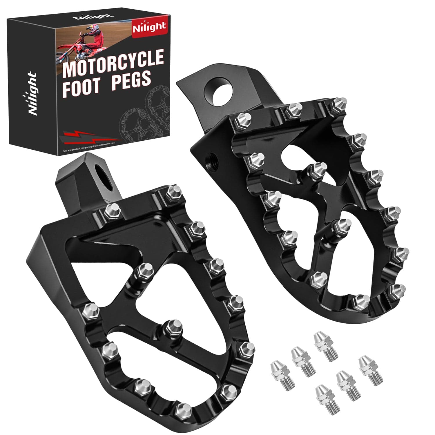 Motorcycle Foot Pegs Dirt Bike Footpegs Fit for Kawasaki KDX200 1995-2005 KDX200R 1997-2001 KDX220R 2002-2005 KDX250 1991-1994 KX125 KX250 KX500 Heavy Duty CNC Foot Rests Pegs Pedal, Black