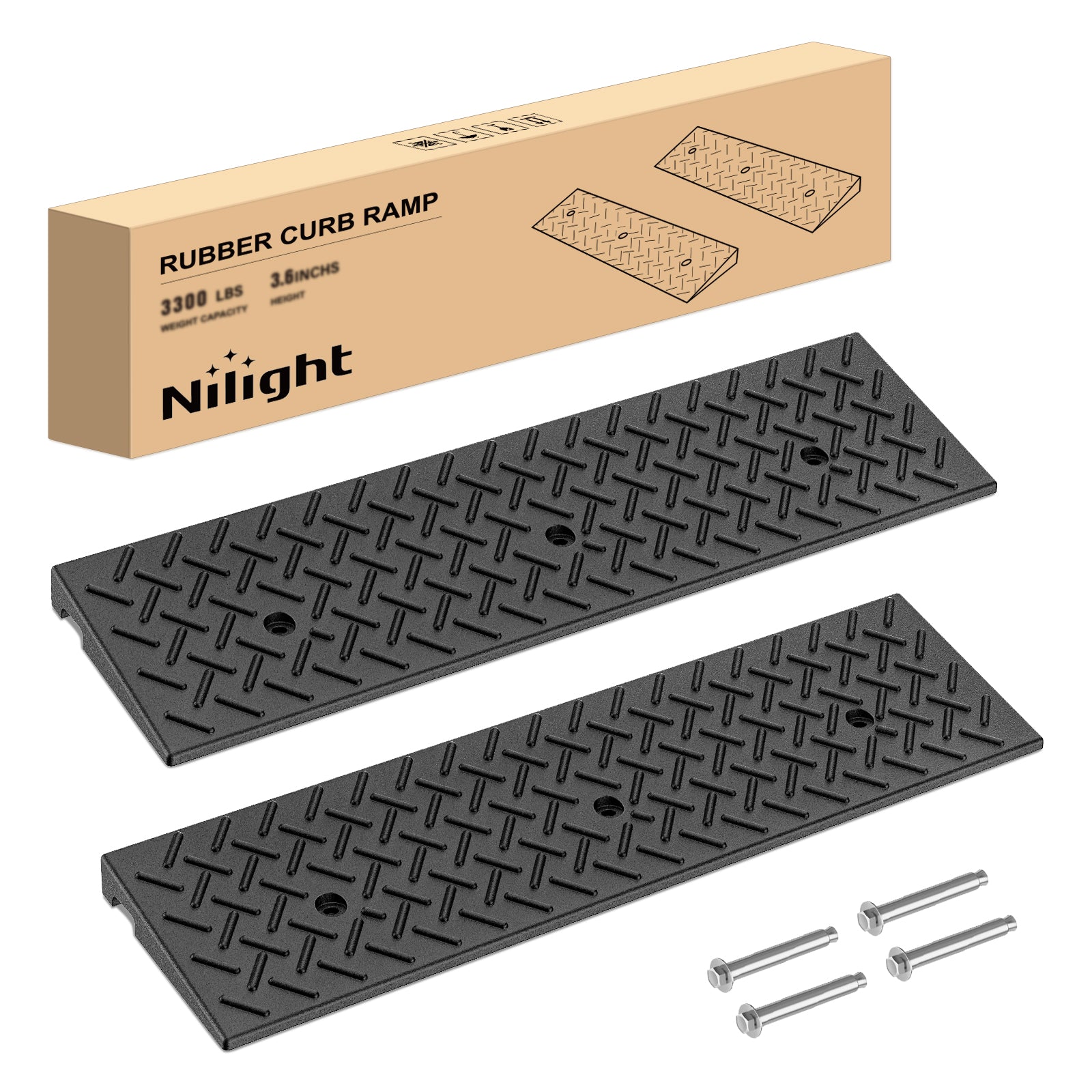 1.6Inch Rise Curb Ramps, Heavy Duty Rubber Driveway Threshold Shed Ramp for Sidewalk Cars Lawn Mower Wheelchairs Motorcycles, 3300lbs Load Capacity (Pair)