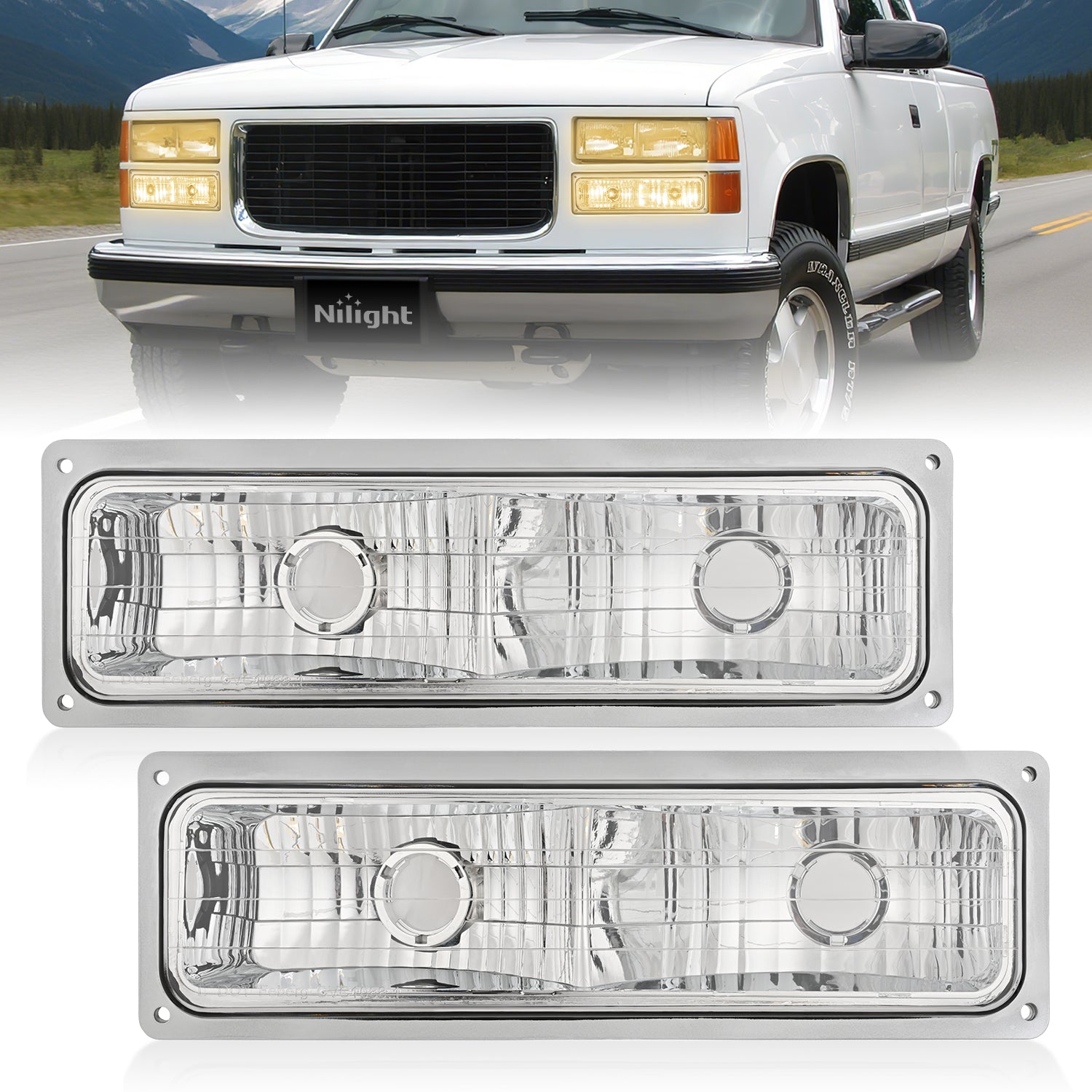 Parking Turn Signal Light Compatible with 1988 1989 1990 1991 1992 1993 1994 1995 1996 1997 1998 Chevy GMC C10 C/K 1988-1999 Silverado Suburban Sierra Blazer Tahoe Yukon Front Bumper Lights