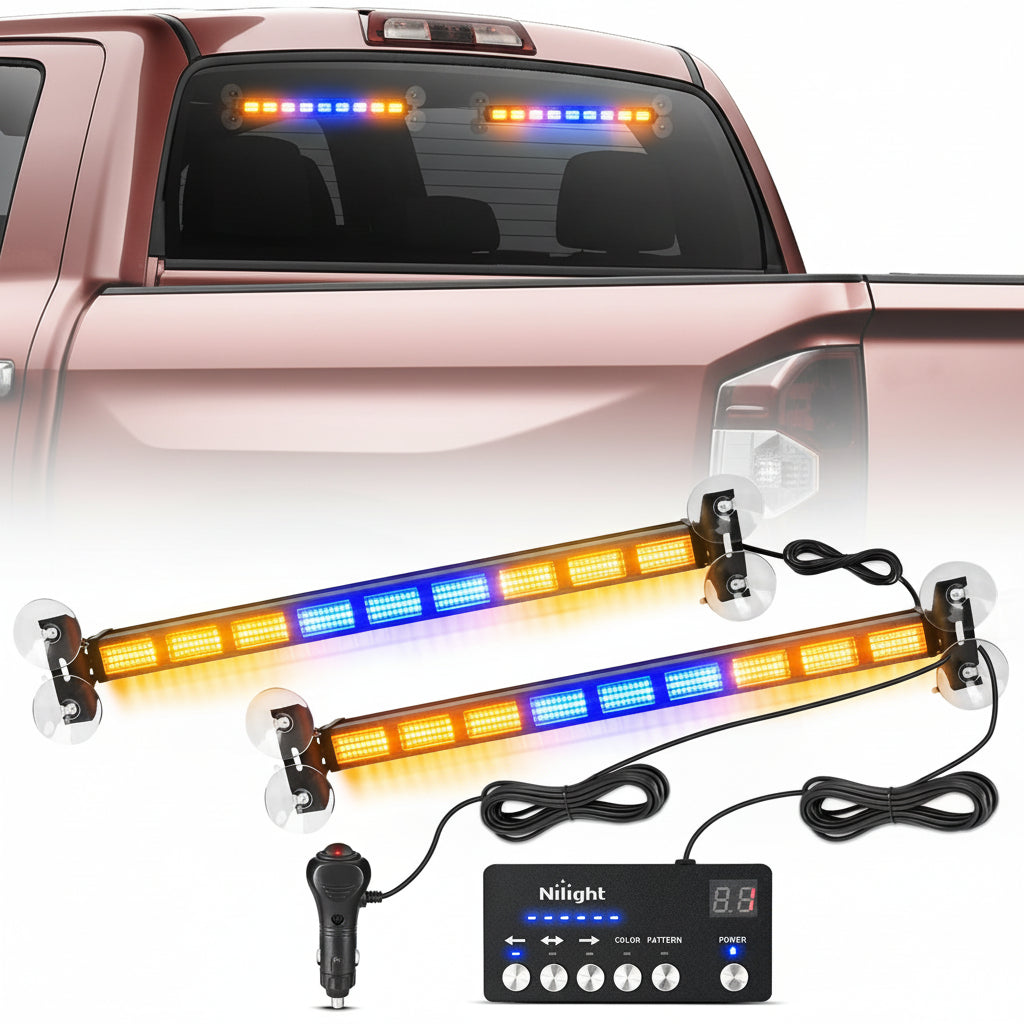 162 LED Traffic Advisor Strobe Light Bar 2-in-1 Amber Blue Emergency Warning Hazard Lights with Controller 4 Switchable Color 36 Flash Pattern for Trucks Cars Tow Plow Construction Vehicles