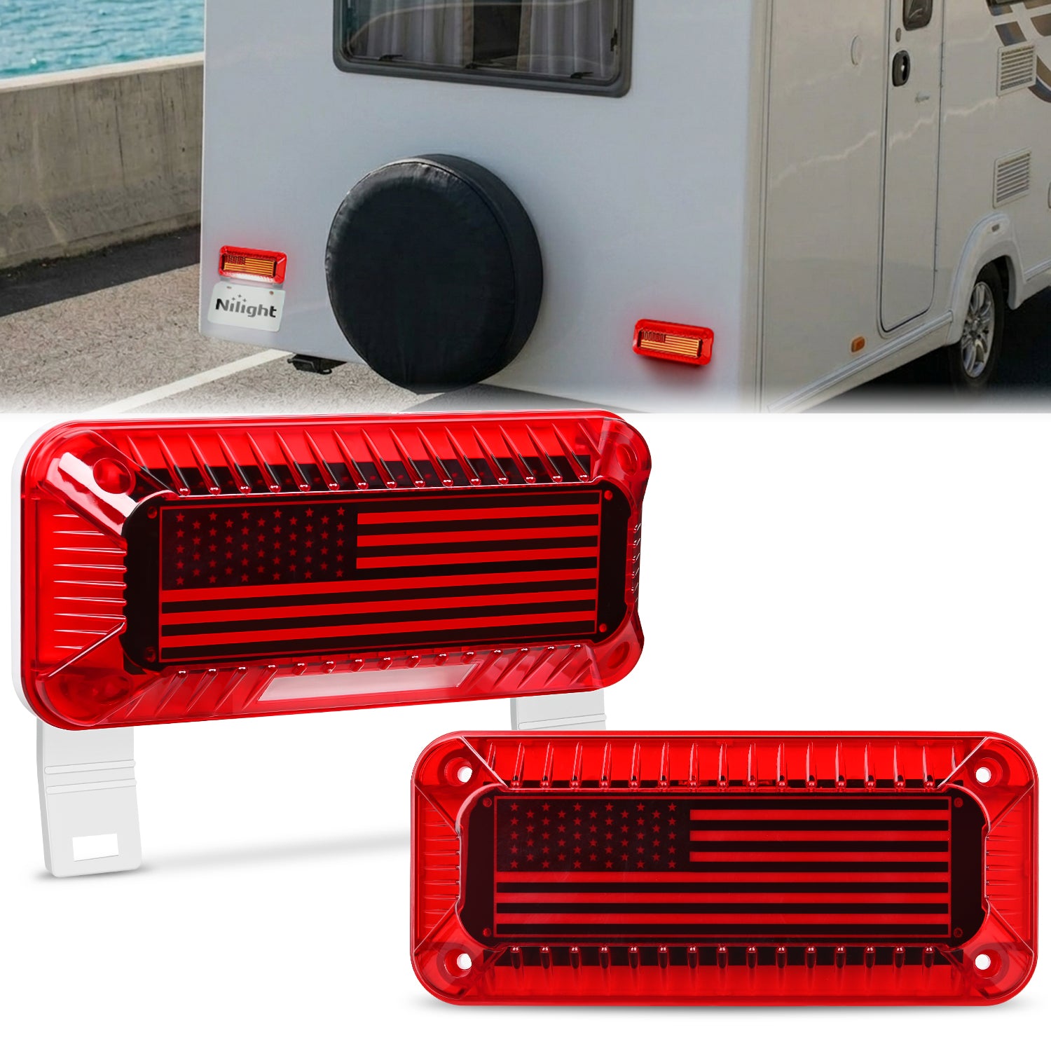 72Leds LED RV White License Plate Red Tail Lights