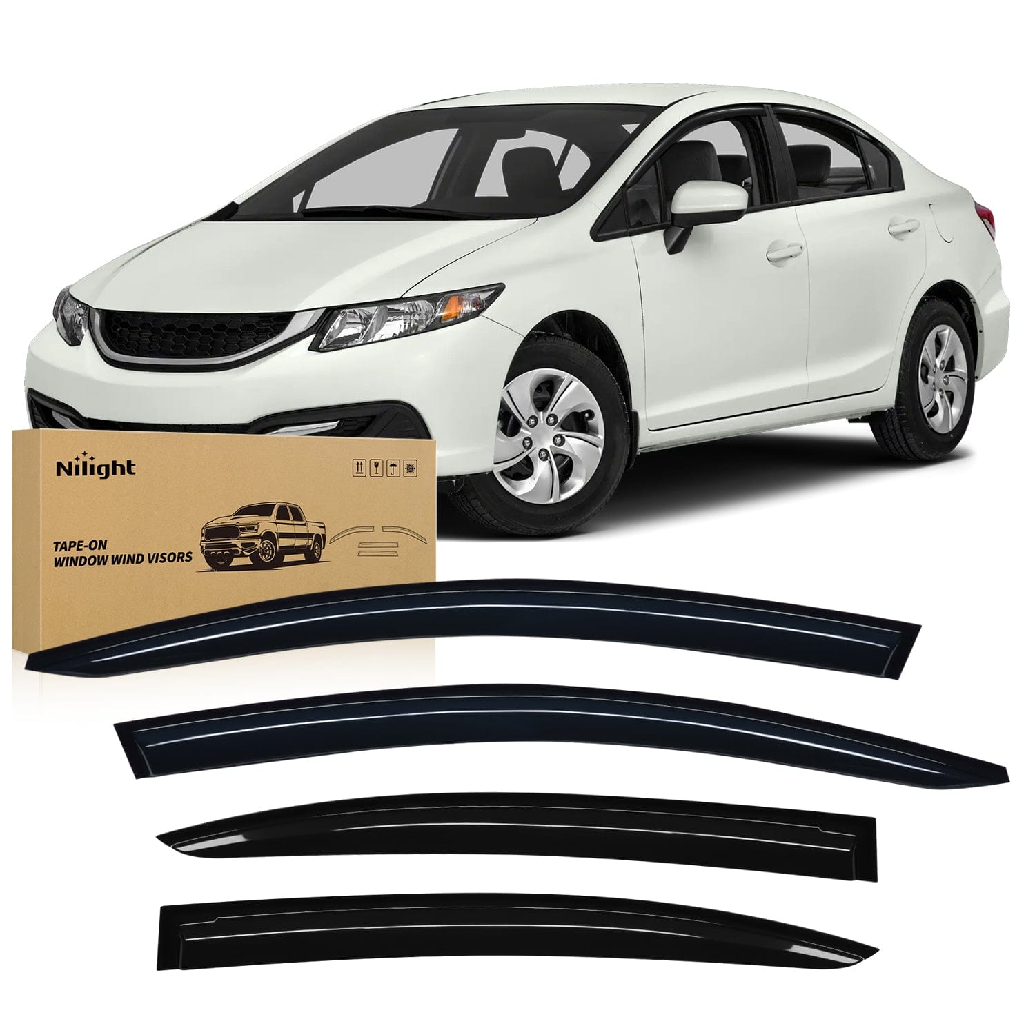 Window Rain Guards for Honda Civic 2012 2013 2014 2015, Window Wind Deflectors Vent Visors, Tape on-4PCS