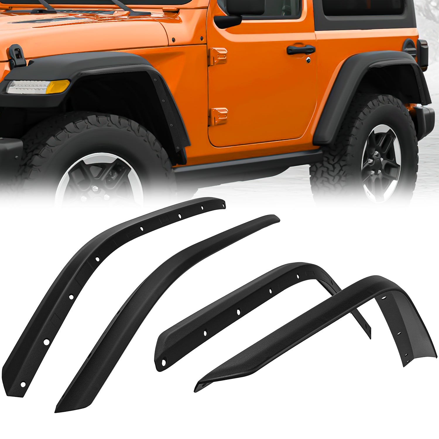 Fender Flares Extensions Set Compatible with 2018 2019 2020 2021 2022 2023 2024 Wrangler JL and JLU Unlimited 2/4 Doors (Only for High Wheel Arches) Off-Road Widened Front Rear Flat 4 PCS