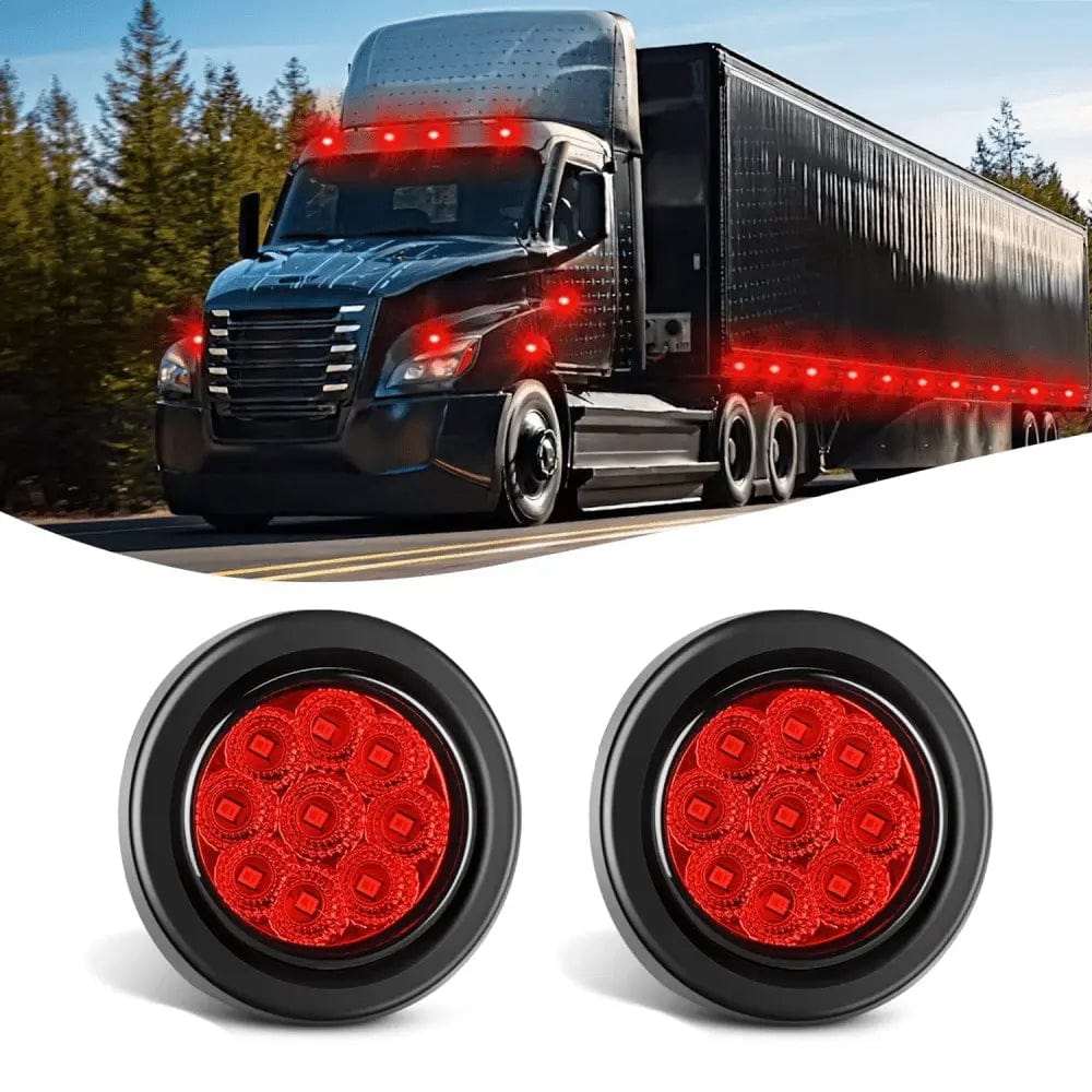 2 Inch Red 9 Leds Round Side Marker Light (Pair)