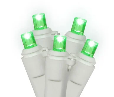 20 Battery Operated Green LED Christmas Lights – 8 ft White Wire
