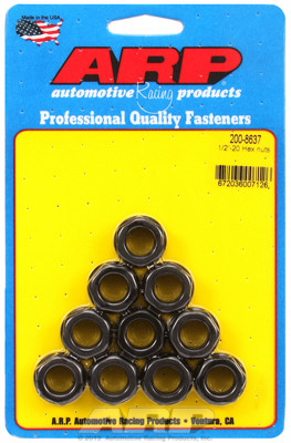 ARP 200-8637 Nuts - 1/2"-20 - Black Oxide Finish - Hex Head - 10 Pack