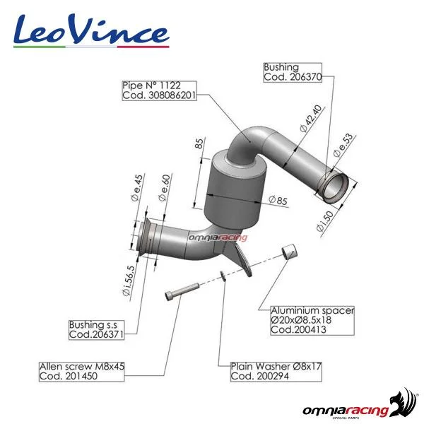 8086 Raccordo racing dekat acciaio Leovince KTM Duke 125 2017-2020