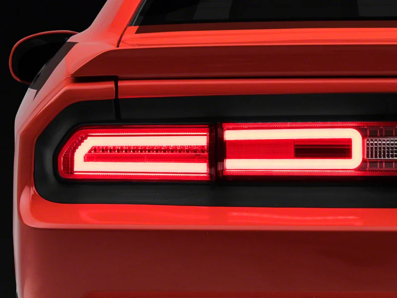 Raxiom 08-14 Dodge Challenger LED Tail Lights- Chrome Housing – Red/Clear Lens