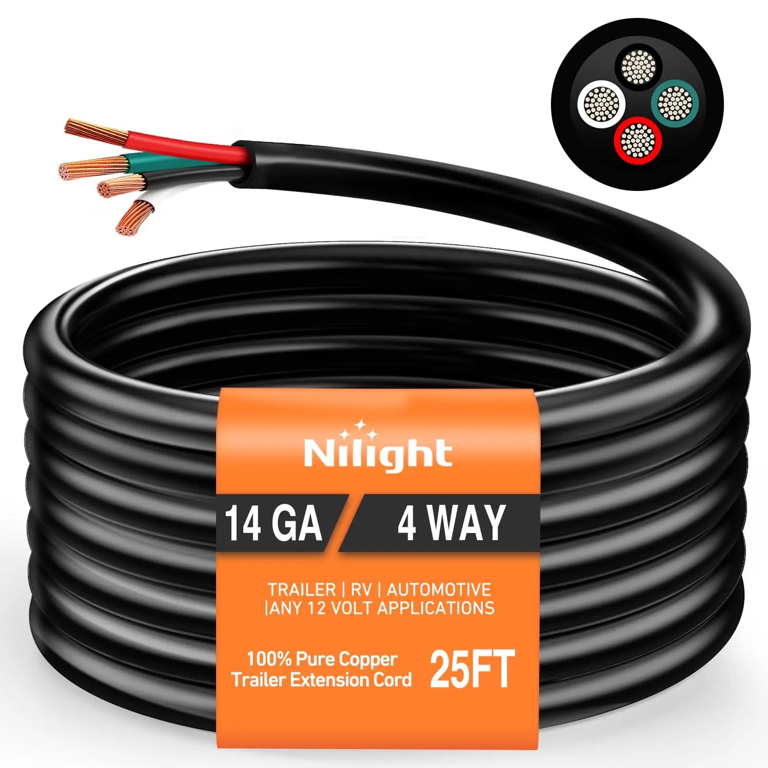 25Ft 4Pin Trailer Extension Cable