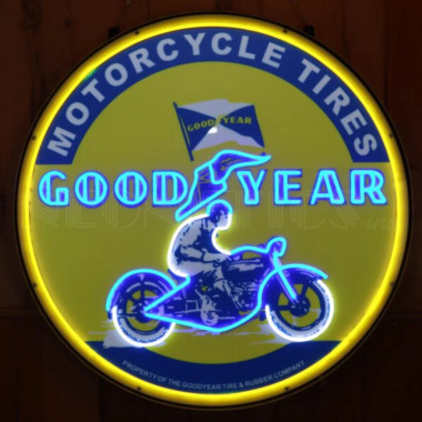 Neonetics 29GYMTR Goodyear Vintage Motorcycle Round 36 Inch Led Flex-Neon Sign In Steel Can