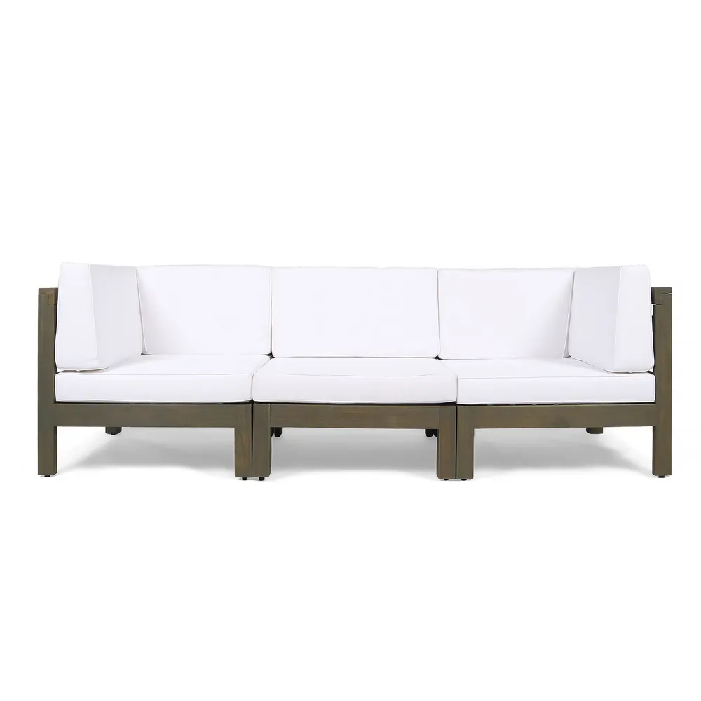 3pc White and Brown Contemporary Outdoor Patio Sectional Sofa Set 30.25″