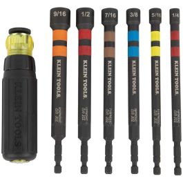 Klein Tools Hollow Magnetic Color-Coded Ratcheting Power Nut Drivers, 7-Piece