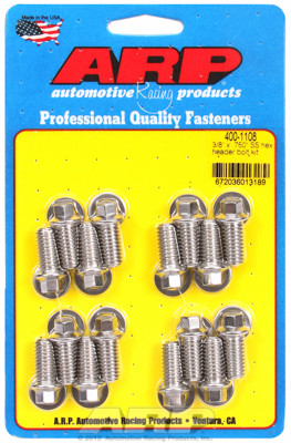 ARP 400-1108 Header Bolts 5/16" Hex Head Stainless Set of 16 .750" UHL BBC/Ford