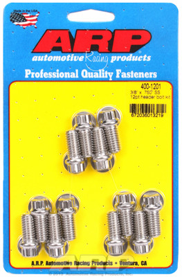 ARP 400-1201 Stainless Header Bolts SBC -3/8" 12 Point Wrench Head - 0.750" L