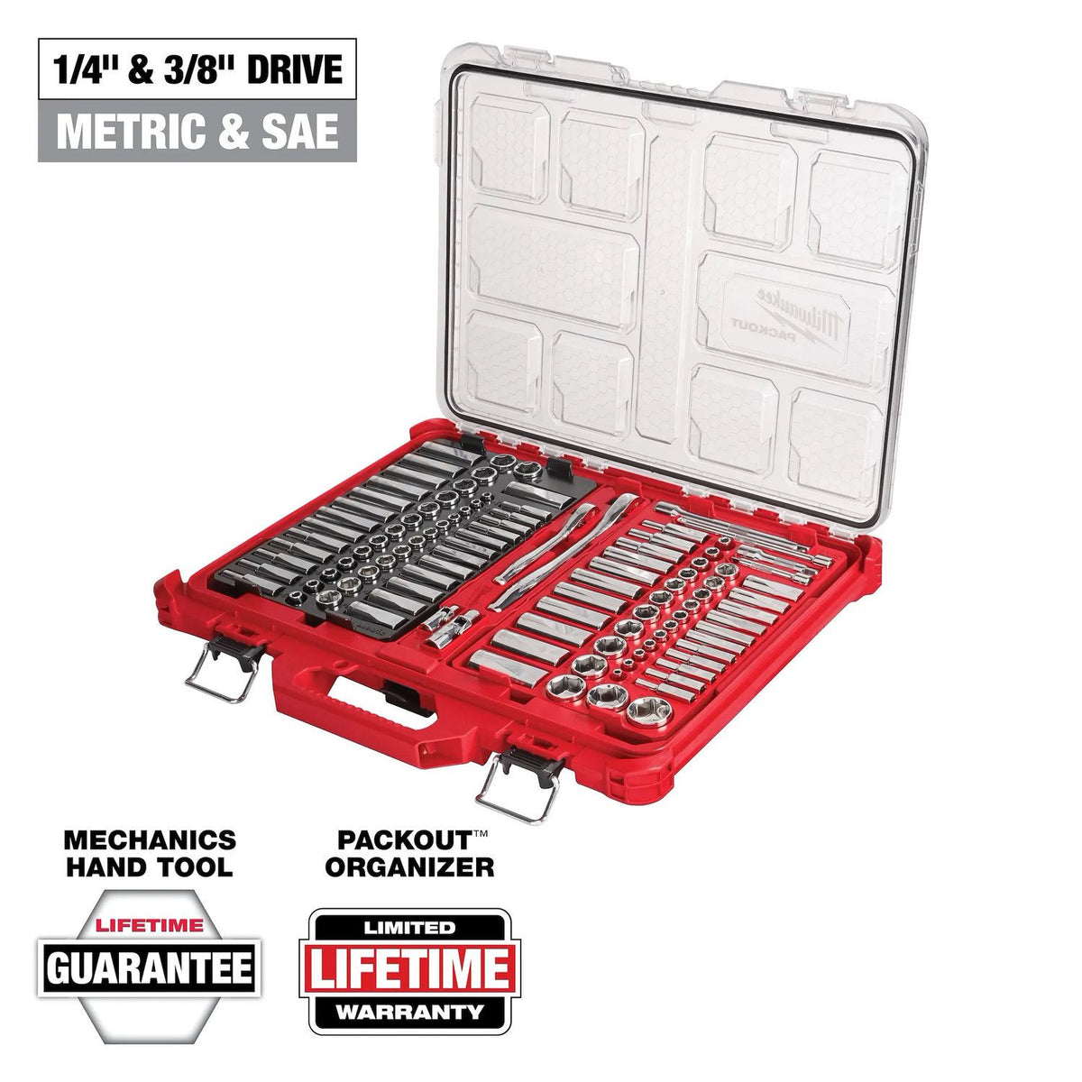 Milwaukee Tools 106PC PACKOUT Ratchet Socket Set 48-22-9486 1/4-in 3/8-in Four Flat