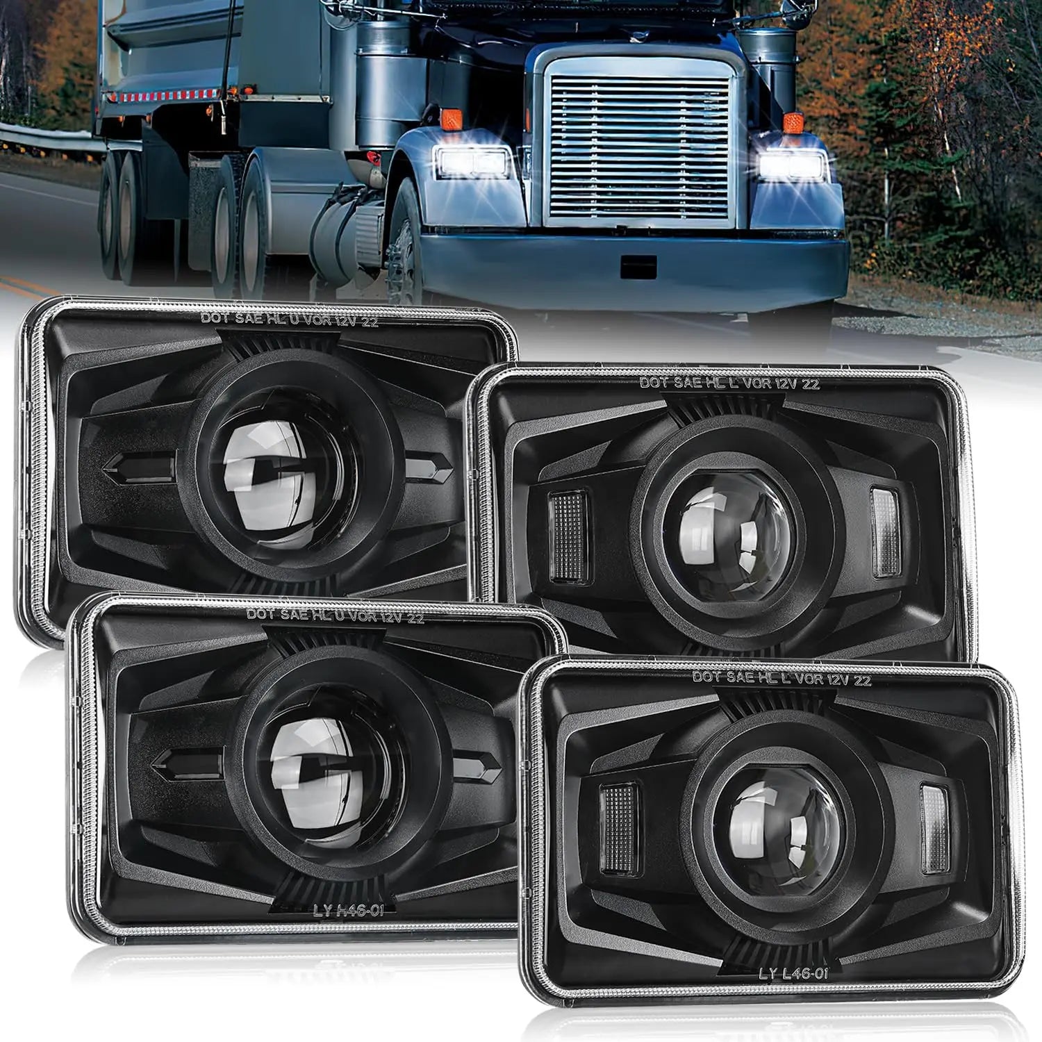 4x6Inch LED Hi/Lo Sealed Beam Headlights 60W H4651 H4652 H4656 H4666 H6545 Black 4Pcs