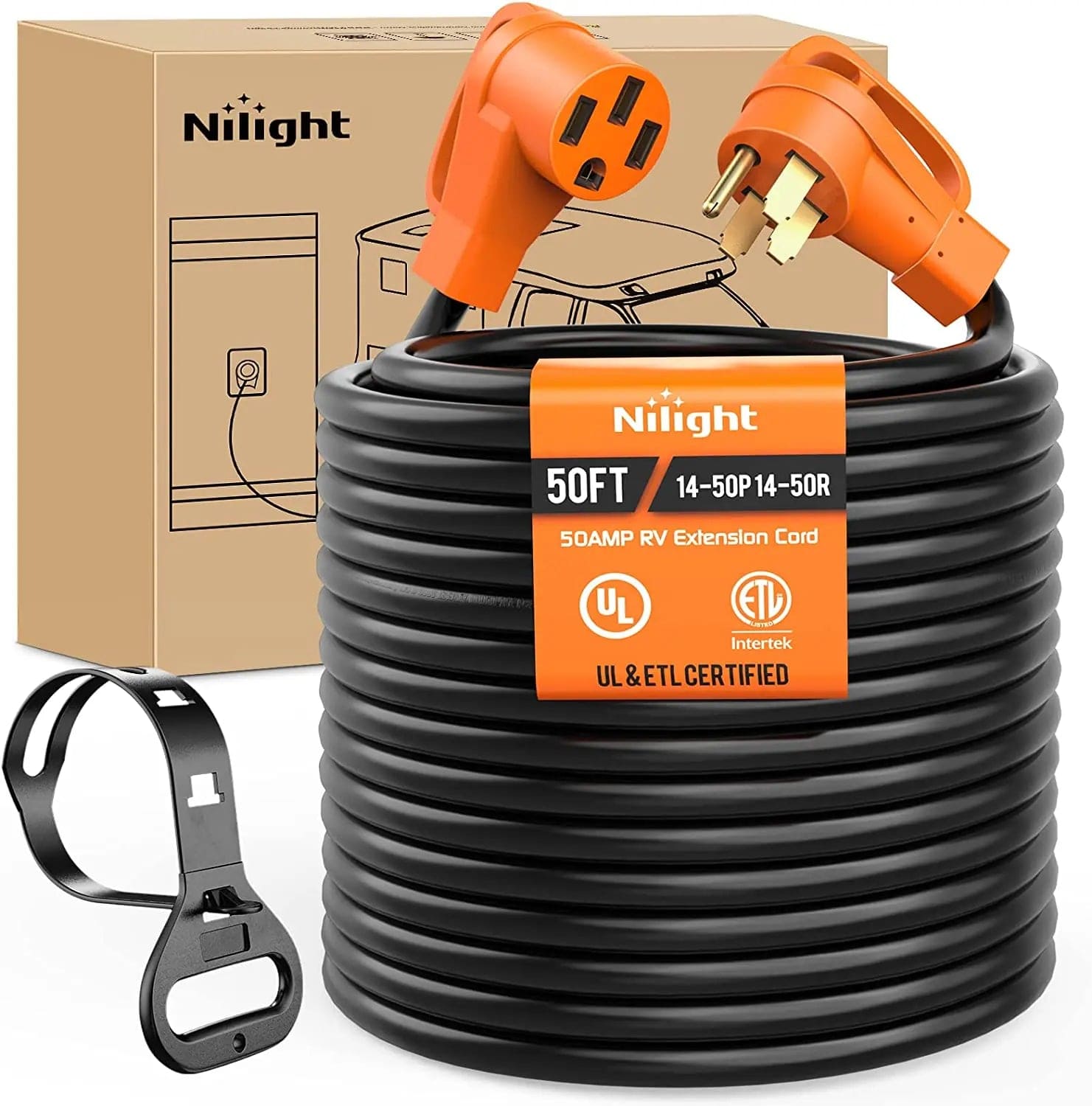 50 Amp 50FT RV EV Extension Cord 250V Heavy Duty 6/3+8/1 Gauge Pure Copper STW Wire UL ETL Listed 4 Prong Nema 14-50P 14-50R 50F/50M Cable Suit for RVs EVs Trailer Campers