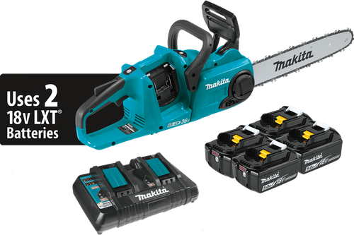 36V (18V X2) LXT™ Brushless 14" Chain Saw Kit with 4 Batteries (5.0Ah), Makita-built Outer Rotor, XCU03PT1